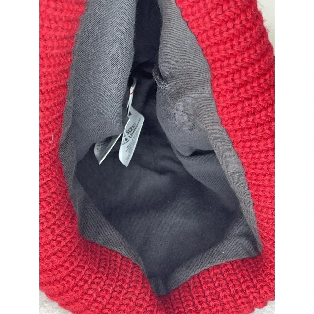 The North Face Red Ribbed Knit Beanie Hat Cotton Lined One Size Unisex Adults